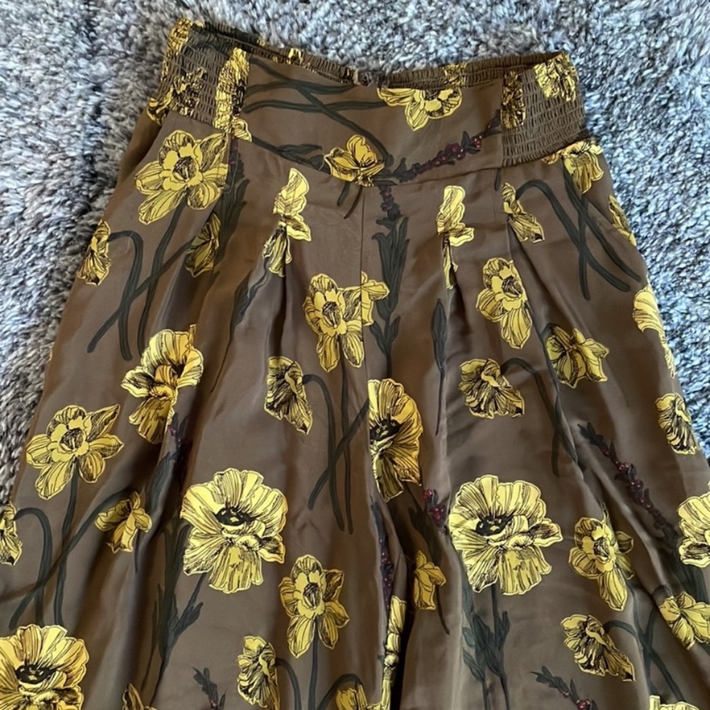 New Anthropologie Maeve Terrace Floral Brown Yellow Autumn Fall Wide Leg Pants 6 - Picture 4 of 8